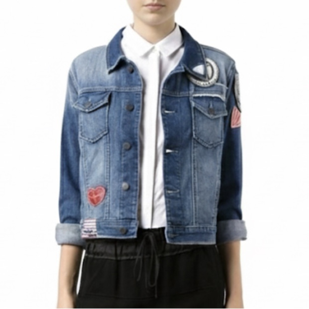 Siwy Distressed Jean Jacket With Vintage Inspired Patches Small Great Condition!